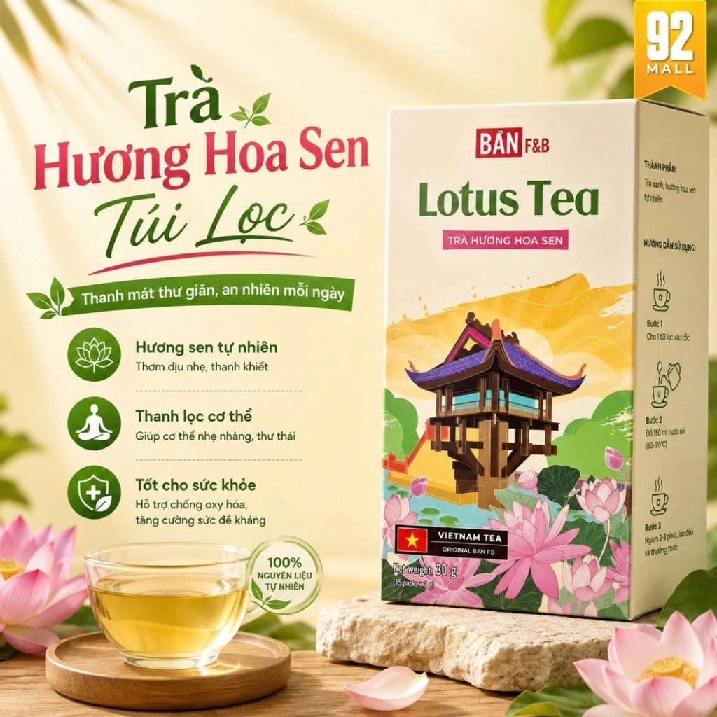 Trà Hoa Sen Túi Lọc Bản F&B Hộp 15 Gói Đậm Vị Tự Nhiên Sản Xuất Tại Việt Nam