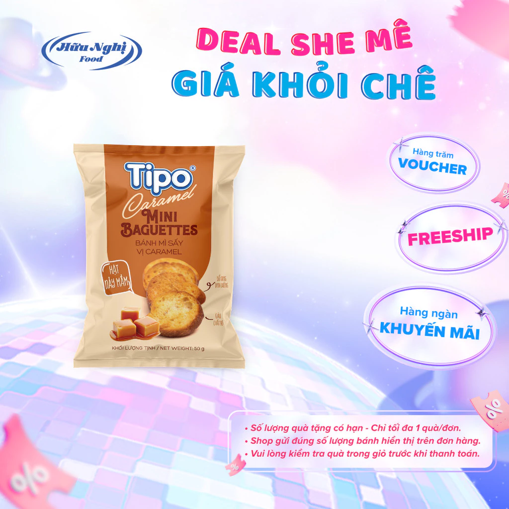 (HÀNG TẶNG KHÔNG BÁN) Bánh mì sấy Caramel Tipo 50g Hữu Nghị dinh dưỡng, ngon giòn