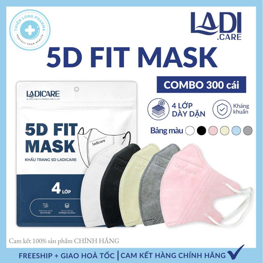 [Sỉ 300 Chiếc] Khẩu trang 5D LADICARE nhiều màu sắc, 5D Mask kháng khuẩn dày dặn hàng chính hãng công ty