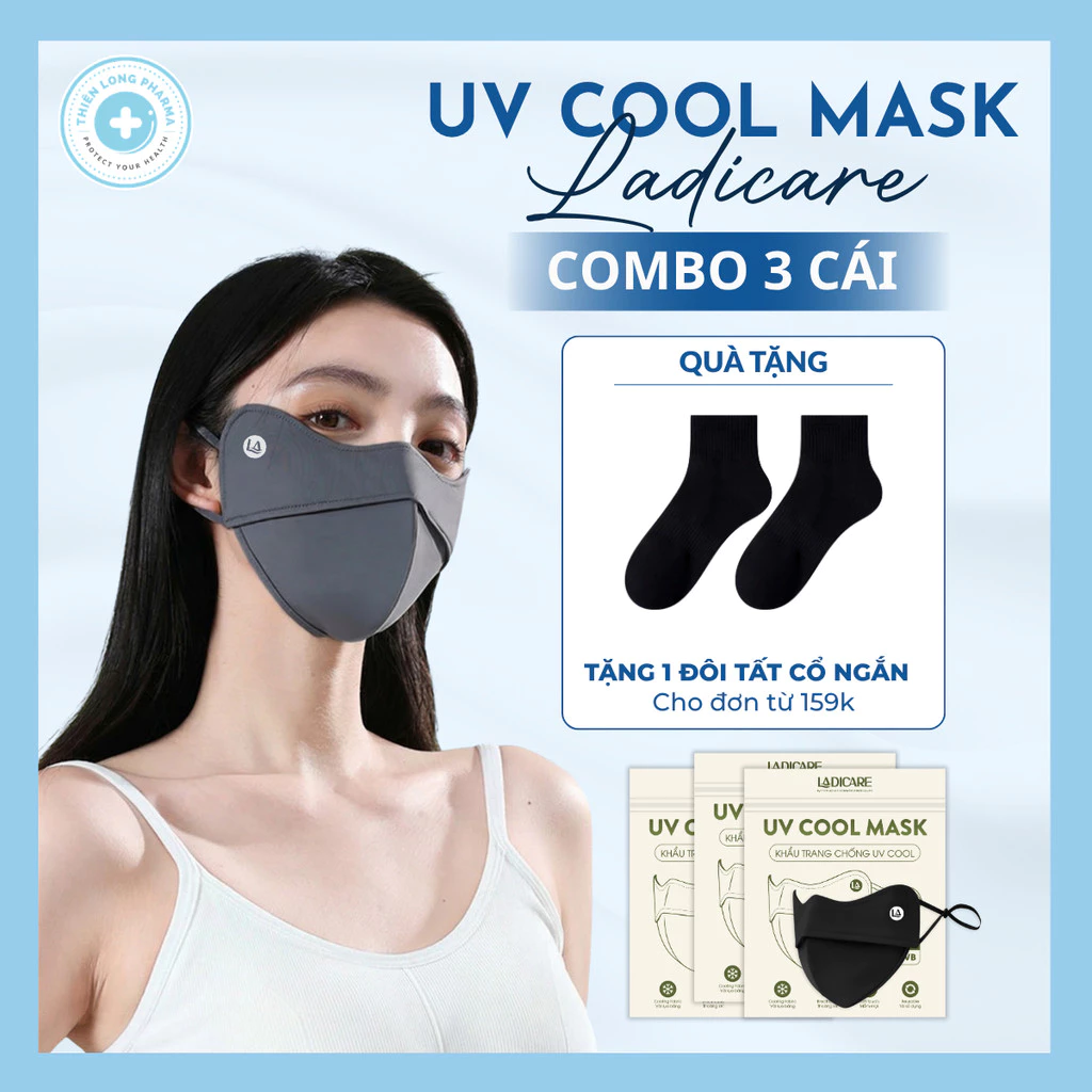Combo 3 chiếc khẩu trang vải chống nắng LADICARE COOL MASK, khẩu trang chống tia UV UPF 50+ Chất liệu vải cao cấp UNISEX