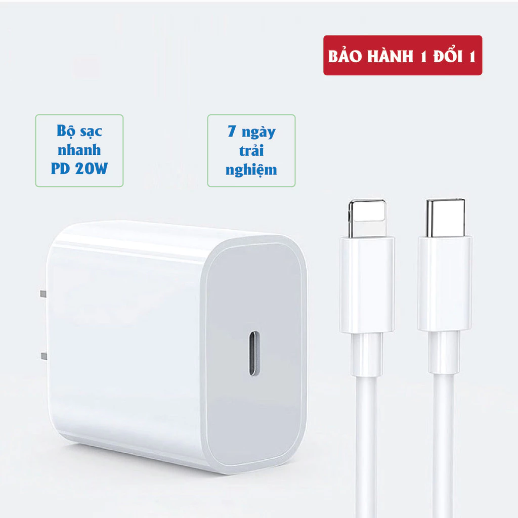 Bộ sạc nhanh 20W PD (củ sạc và cáp sạc nhanh) cho 5 -14PRM. Sạc 60p lên 80% Pin.  Bộ chuyển đổi Type C, Củ sạc