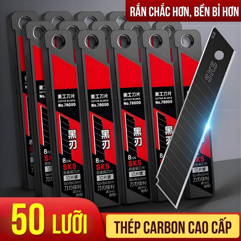 Lưỡi dao rọc giấy đa năng cho thủ công – Combo titanium 10/20/30/50 lưỡi sắc bén, kích thước chuẩn dễ thay thế
