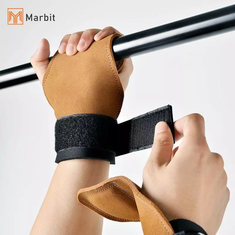 [Mar-T] Găng tay da PU hai lớp Dây đeo cổ để nâng tạ Tay cầm nam nữ GYM Deadlift Training Bench Press Pull-up Găng tay