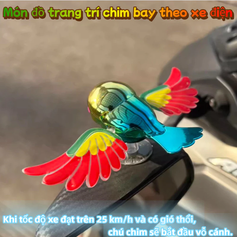 Món đồ trang trí chim bay theo xe điện, có thể dán lên gương chiếu hậu, bảng taplo hoặc mũ bảo hiểm.