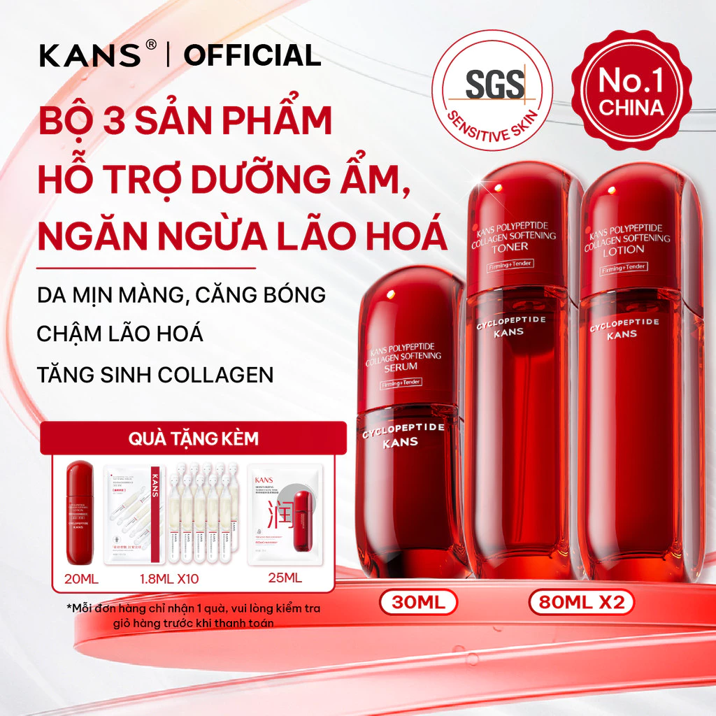 KANS Combo Dưỡng Da Chống Lão Hóa Toner - Lotion - Serum giúp Dưỡng Ẩm Sâu, Làm Sáng Da, Làm Mờ Nếp Nhăn, Đốm Nâu 80mlx2