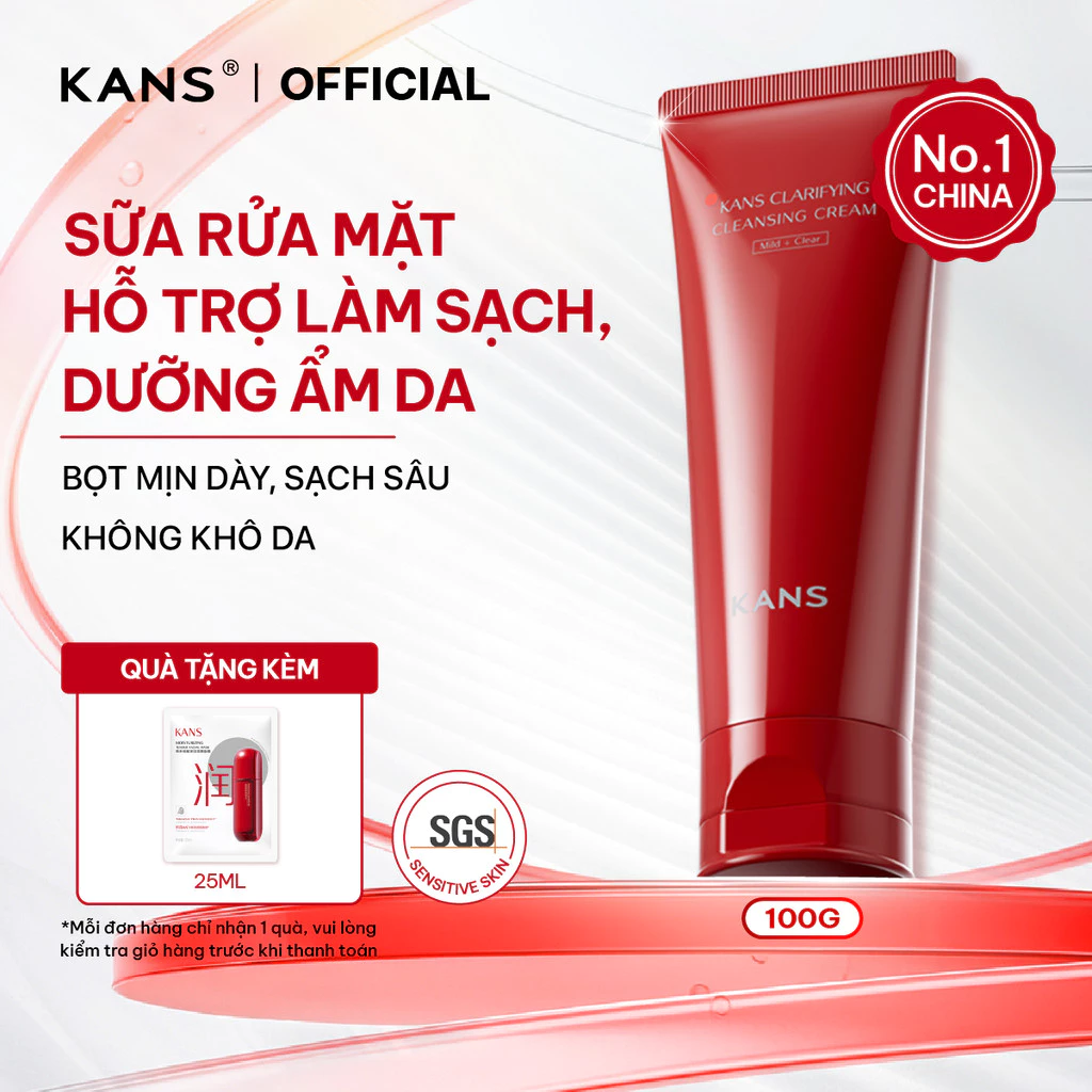 KANS Sữa Rửa Mặt Đỏ giúp Làm Sạch Sâu, Dịu Nhẹ, Cấp Ẩm Mờ nếp nhăn phù hợp mọi loại da Clarifying Cleansing Cream 100g