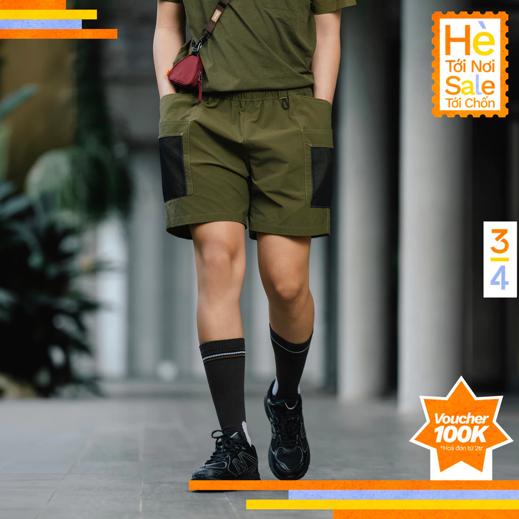 3PhầnTư - Quần Short Đa Năng Phối Túi Lưới Vải Taslan Dù Gió Nhăn Thấm Hút Co Giãn Nhẹ Gọn - BSHM25002