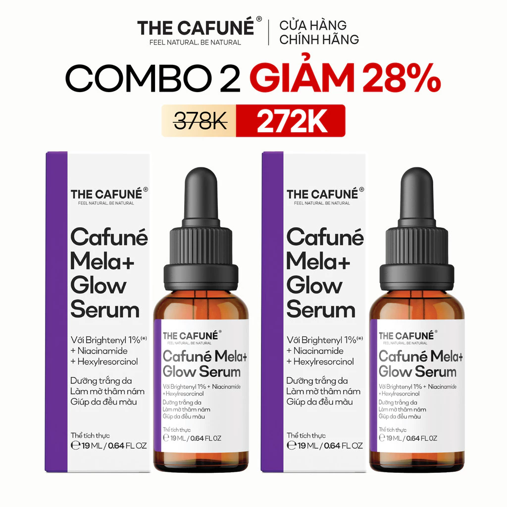 [MUA 2 GIẢM 36%] Combo 2 Serum Thâm Nám Mela+ Glow 19ml The Cafuné – Hỗ Trợ Giảm Thâm Nám, Dưỡng Sáng Và Đều Màu Da