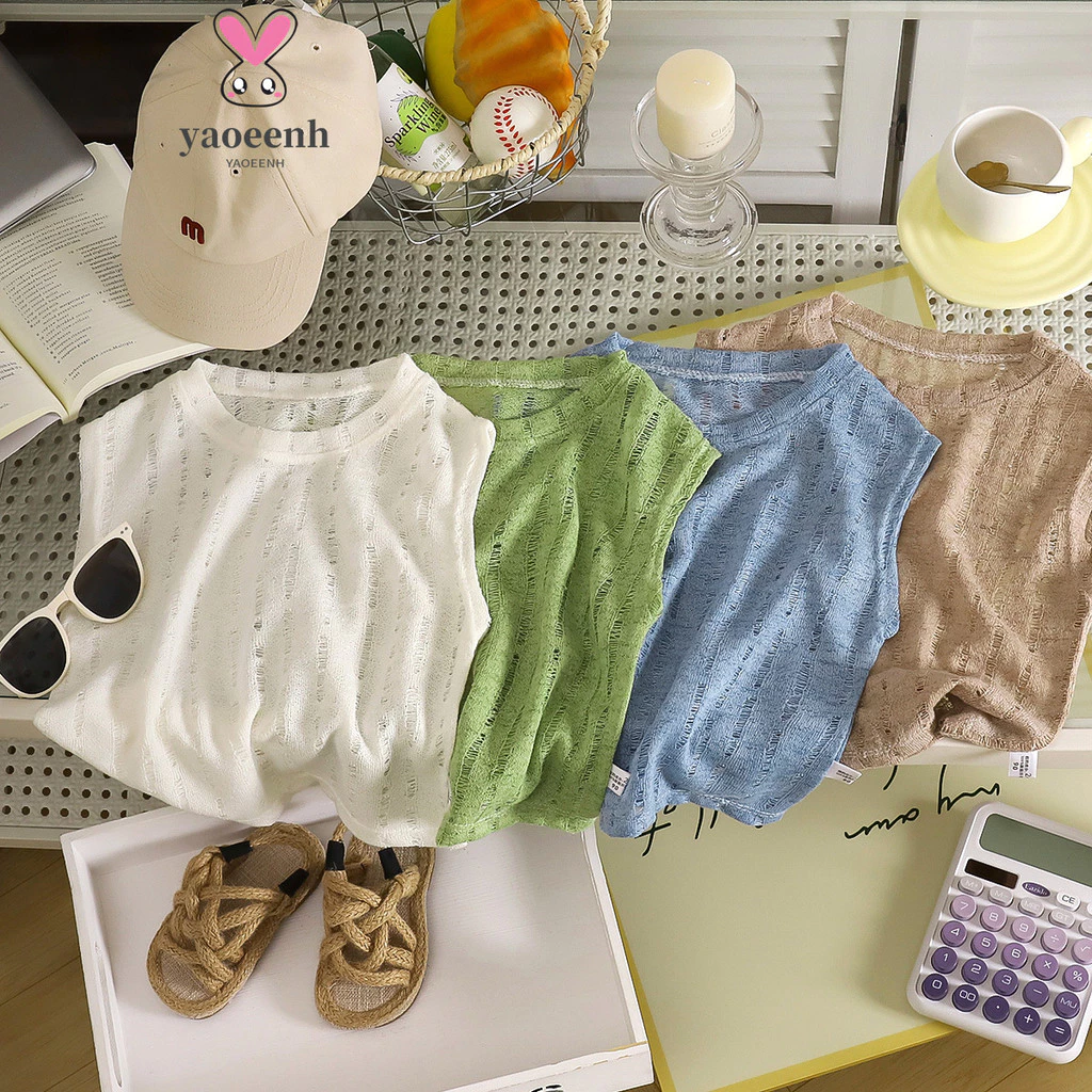 【YAOEENH】80-140CM Bé Trai Rỗng Áo Vest Mùa Hè Trung Nhỏ Trẻ Em Phù Hợp Với Thời Trang Thoáng Khí Rời Không Tay Áo Thun Sẵn Sàng