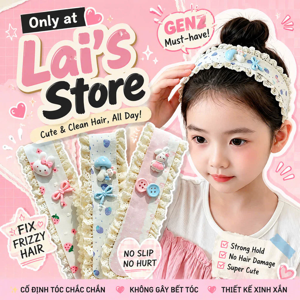 Băng Đô Dán Tóc Cho Bé Gái Siêu Cute, Giữ Tóc Gọn Gàng Không Đau Tóc, Phụ Kiện Tóc Kawaii Hàn Quốc