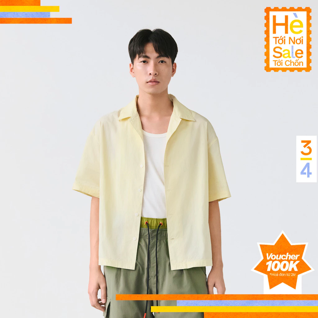 3PhầnTư - Áo Sơ Mi Nam Dáng Boxy Tay Ngắn Kẻ Sọc Vải Cotton Nylon Cá Tính - TSTM24005