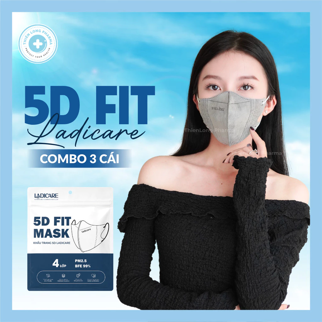Khẩu trang 5D mask LadiCare quai thun khẩu trang y tế kháng khuẩn dày 4 lớp dày dặn
