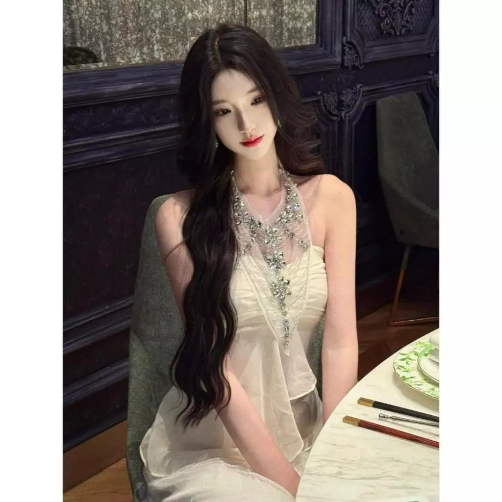 Diamond Halter Tube Top Pure Desire Hot Girl Style Áo sơ mi voan nổi tiếng sang trọng [Giảm giá 50% trong thời gian có hạn]