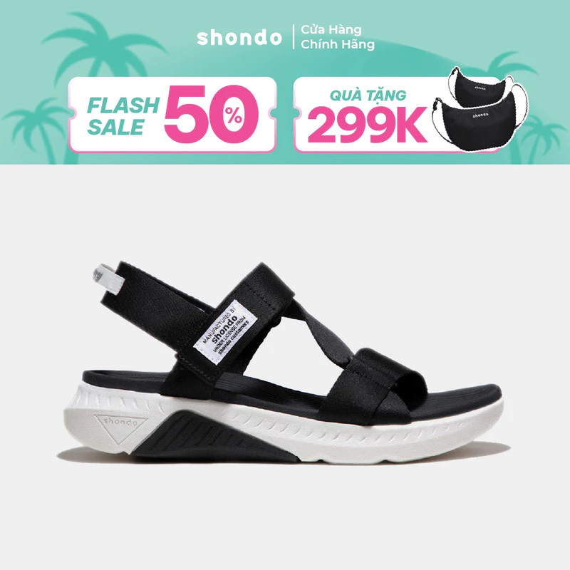 Giày Sandals Unisex Shondo F7 Racing Đế Trắng Phối Đen Quai Đen F7R0010