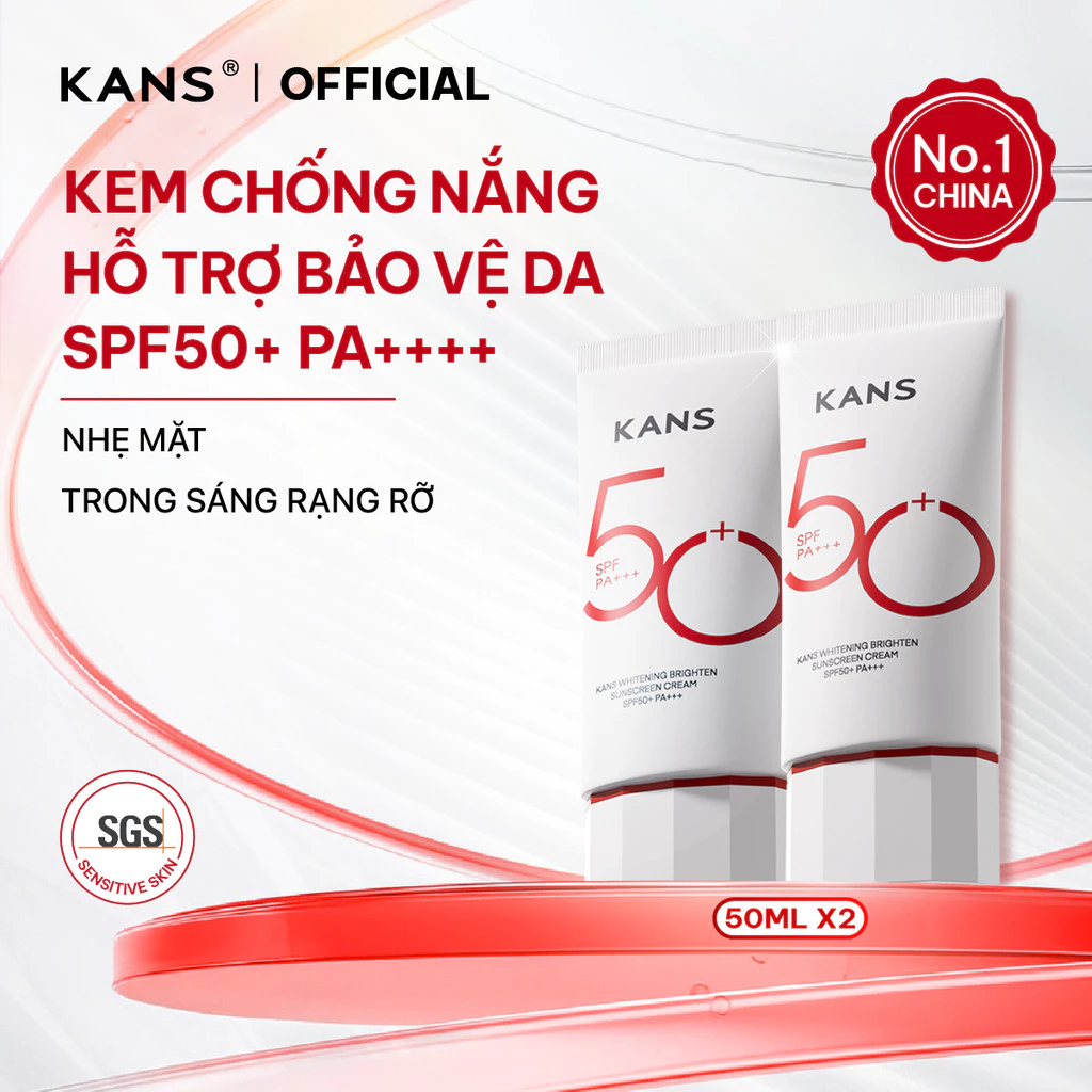 KANS Combo Kem Chống Nắng SPF50+ PA+++ giúp Bảo Vệ Da, Dưỡng Ẩm, Nâng Tông Tự Nhiên 50gx2 phù hợp với mọi loại da