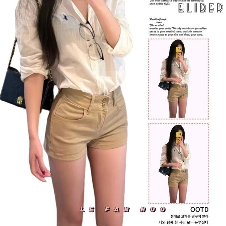 ELIBER- Quần Short Denim HOT GIRL Tôn Dáng Gầy Kiểu Mỹ Cạp Cao Kaki Quần Ống Rộng