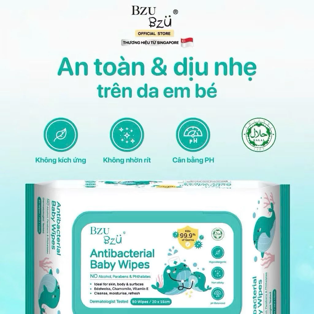 ✅ Khăn Ướt Cho Bé Bzu Bzu - An Toàn Dịu Nhẹ, Không Mùi & Diệt Khuẩn - Chính Hãng