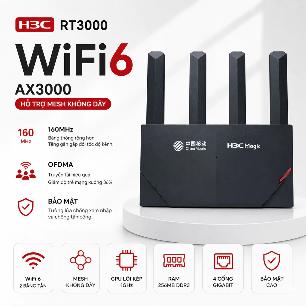 Bộ phát wifi router wifi6 H3C ax3000 băng tần kép-có mesh H3C  RT3000 Wifi6  QUA SỬ DỤNG
