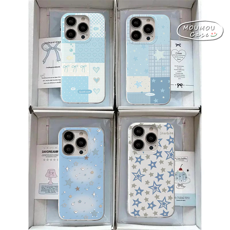 Ốp Lưng IPhone 13 15 17 11 16 12 14 Pro XR X XS Max 16 8 7 Plus Vỏ IMD Hình Trái Tim Tình Yêu Màu Xanh Ngọt Ngào