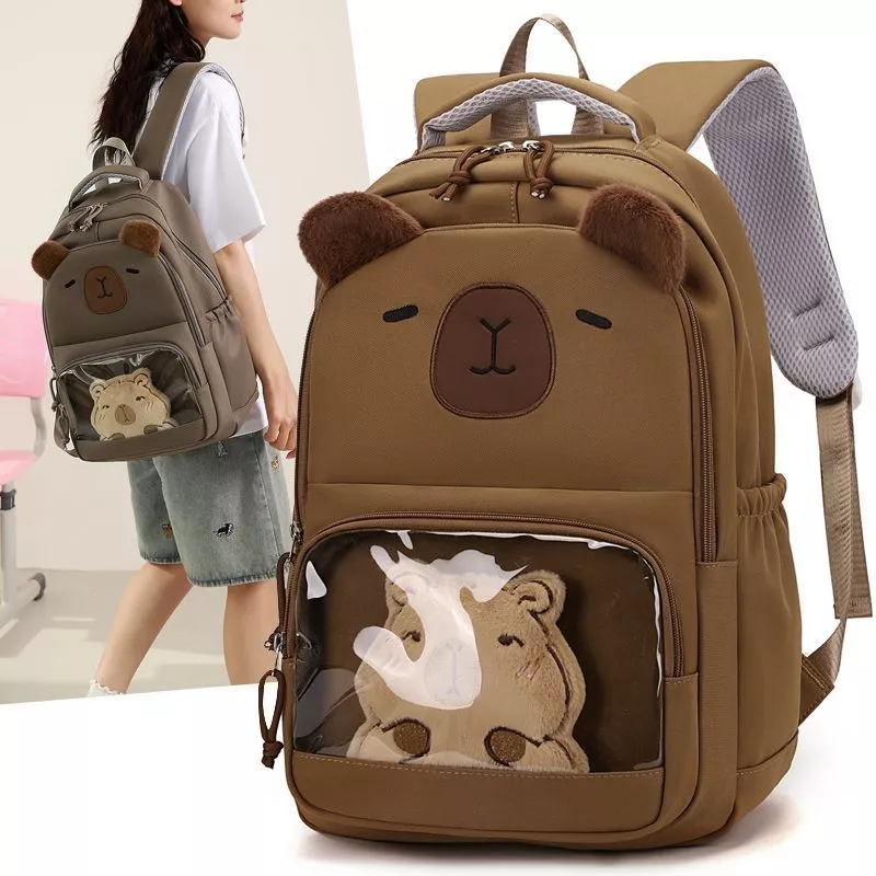 Balo Capybara dễ thương cho học sinh – Nhẹ, đỡ mỏi vai, nhiều ngăn rộng rãi, phù hợp tiểu học