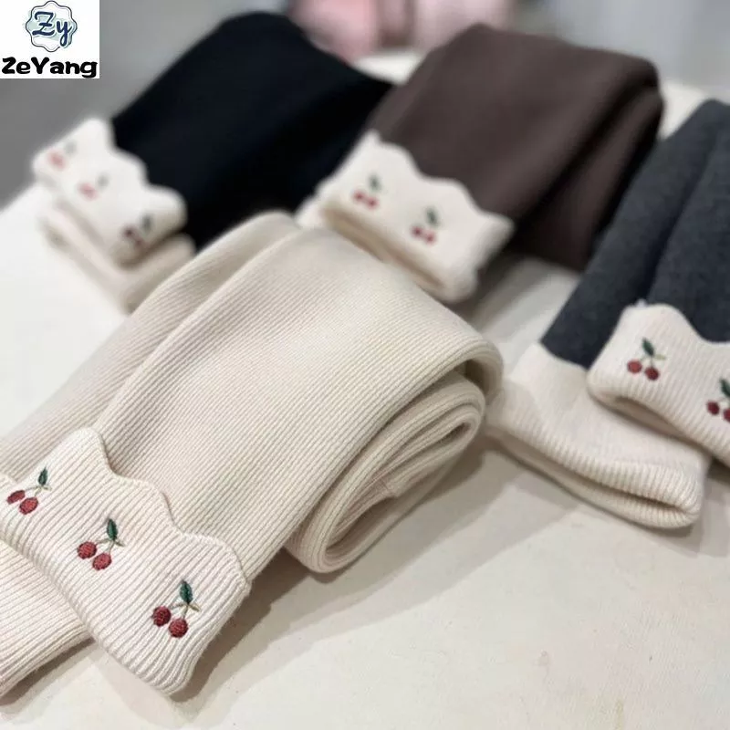 [ZY] 70-140 Hàng có sẵn Quần thêu thường ngày cho trẻ em Plus Quần dày nhung thu đông Quần legging thời trang cho bé gái giữ nhiệt phù hợp