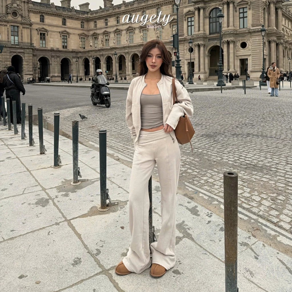 Quần Nỉ Bông Cạp Trễ Ống Loe Lưng Gập Nâng Mông  Augety Studio, NORA Sweatpants