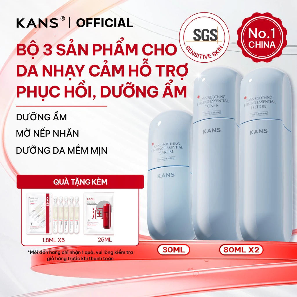 KANS Combo Toner - Lotion - Serum Dưỡng Ẩm Sâu, Phục Hồi Da Nhạy Cảm với Vitamin B5, Ceramide và công nghệ Peptide Colla