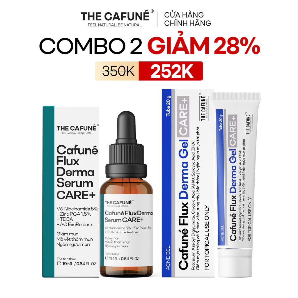 [COMBO GIẢM 39%] Bộ Đôi Chăm Sóc Da Mụn Cafuné: Serum Mụn Flux Derma 19ml + Gel Chấm Mụn Flux Derma 20g