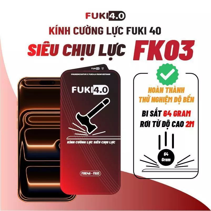 Kính cường lực cho Iphone siêu chịu lực FUKI40 FK03 cho ip 18 promax 17 16 15 14 13 12 11 xsm x xr plus air prm pro