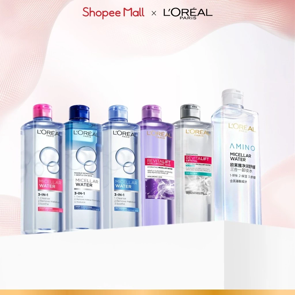 [AMINO MICELLAR MỚI] Nước tẩy trang làm sạch sâu, loại bỏ bụi bẩn & trang điểm 3-in-1 L'Oreal Paris Micellar Water 400ml