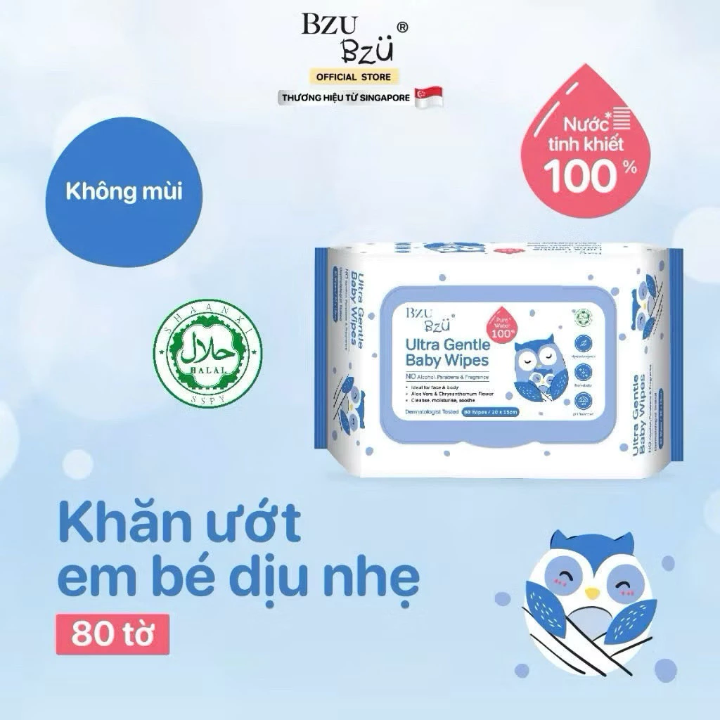 ✅ Khăn Ướt Bzu Bzù Cho Bé 80 Tờ – Chính Hãng, Dịu Nhẹ, Không Mùi, An Toàn, Diệt Khuẩn 99.9%