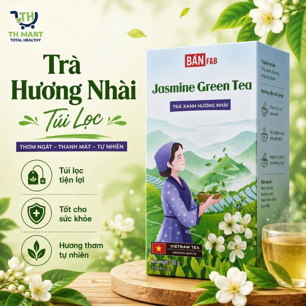 Trà Túi Lọc Nhài Bản F&B Hộp 15 Gói Đậm Vị Trà Tự Nhiên Truyền Thống Việt Nam