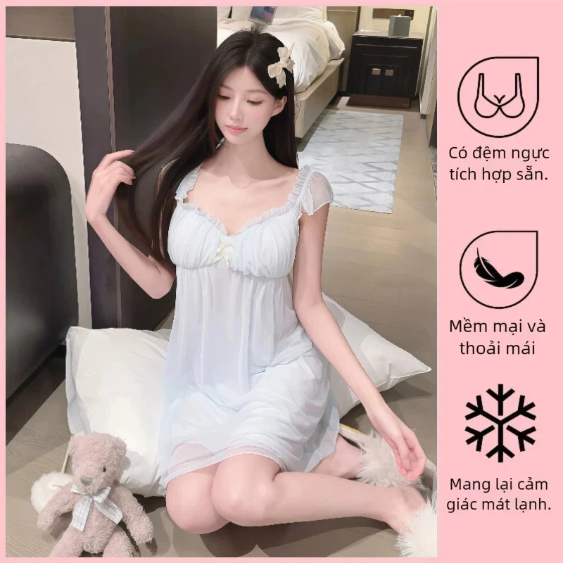 Gợi Cảm Váy Ngủ Nữ Xuân Hè Từ Ren Ngọt Ngào, Loungewear Có Miếng Lót Ngực