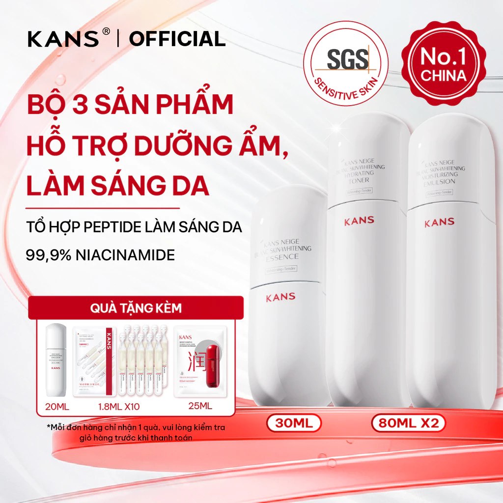KANS Combo 3 Món Dưỡng Trắng Da Toner -Lotion - Serum giúp Dưỡng Ẩm, Giảm Thâm Nám, Đều Màu Da Tinh chất Niacinamide 99%