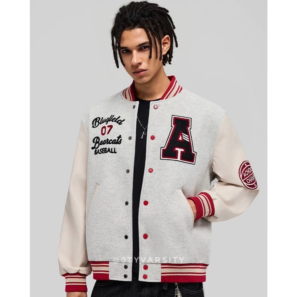 Áo Khoác Bomber Varsity Jacket Achock BASEBALL 07 Bóng Chày Unisex Nỉ Dạ Tay Da Logo Thêu