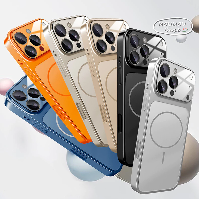 Ốp Lưng IPhone 17 11 16 12 13 14 15 Pro Max 17 Pro Vỏ Điện Thoại Không Dây Từ Tính Bằng Kính Màu Cam Sang Trọng
