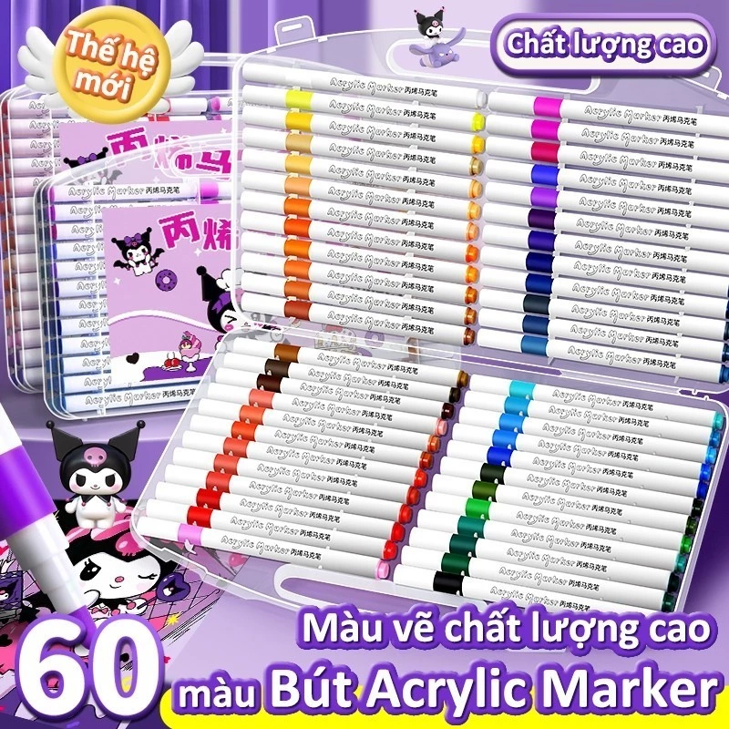 Hộp Màu Acrylic Marker Màu Tím – Bộ Bút Lông Màu Brush 12/24/36/48/60 Màu Cao Cấp, Hoạ Cụ Vẽ Tranh, Tô Màu Cho Bé