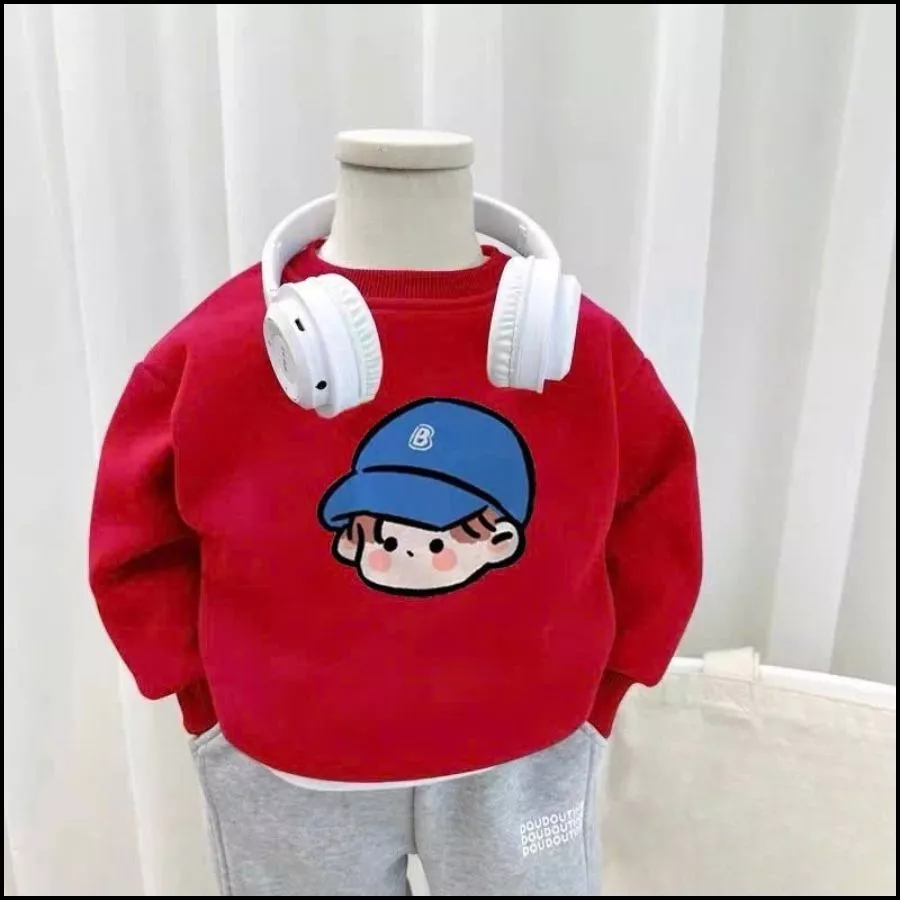 COMIMO BABY (8–21KG) Áo Nỉ Da Cá Cotton Đỏ Cho Bé Trai Bé Gái | Bo Cổ Bo Gấu Đáng Yêu, Áo Thu Đông Cho Bé