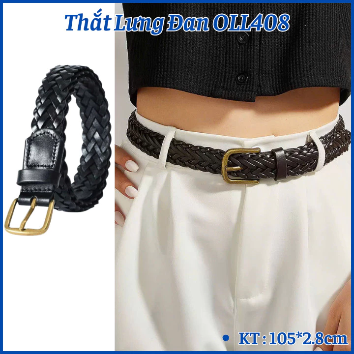 Dây thắt lưng đan không lỗ da Pu cao cấp, dây nịt phụ kiện thời trang 2.8cm phong cách Hàn Quốc OLL408
