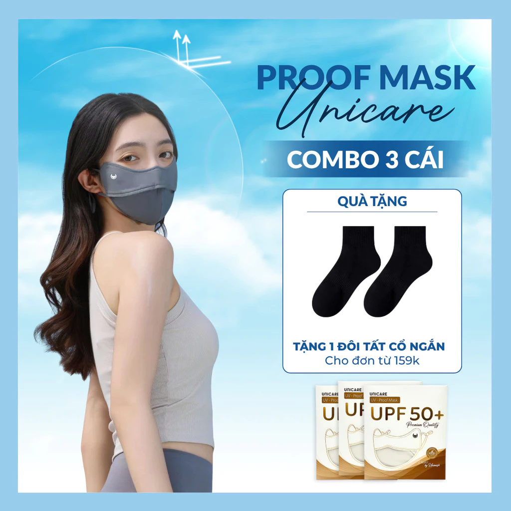 [Combo 3] Khẩu trang chống tia UV UNICARE Proof Mask mềm mịn thoáng mát, khẩu trang vải chống nắng