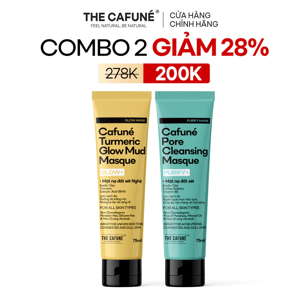 [COMBO GIẢM 34%] Combo mặt nạ đất sét The Cafuné giúp dưỡng sáng, giúp da mịn màng và rạng rỡ, 75ml