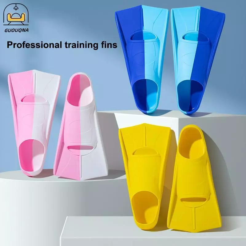 GUOUQNA Silicone Bơi Flippers Dành Cho Người Lớn Ngắn Huấn Luyện Chuyên Nghiệp Vây Lặn Biển Giày Ếch Linh Hoạt