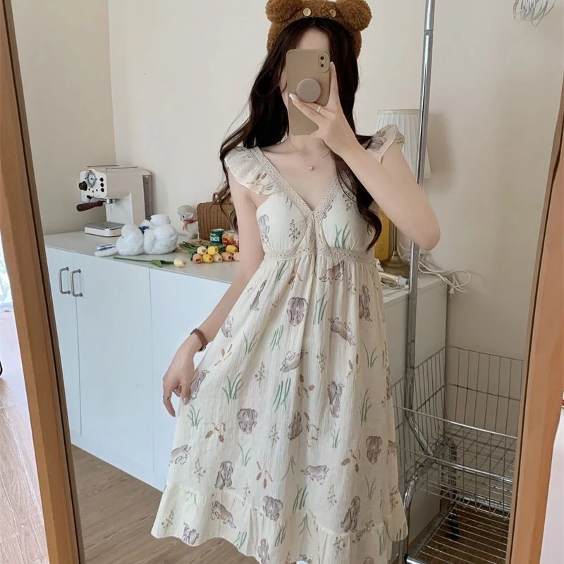 Sẵn Hàng - Bộ Đồ Ngủ Nữ Sling Váy Ngủ Hoạt Hình Công Chú, Màu sắc ngọt ngào, Size lớn có miếng lót ngực, Thoải mái thoáng mát cho mùa hè