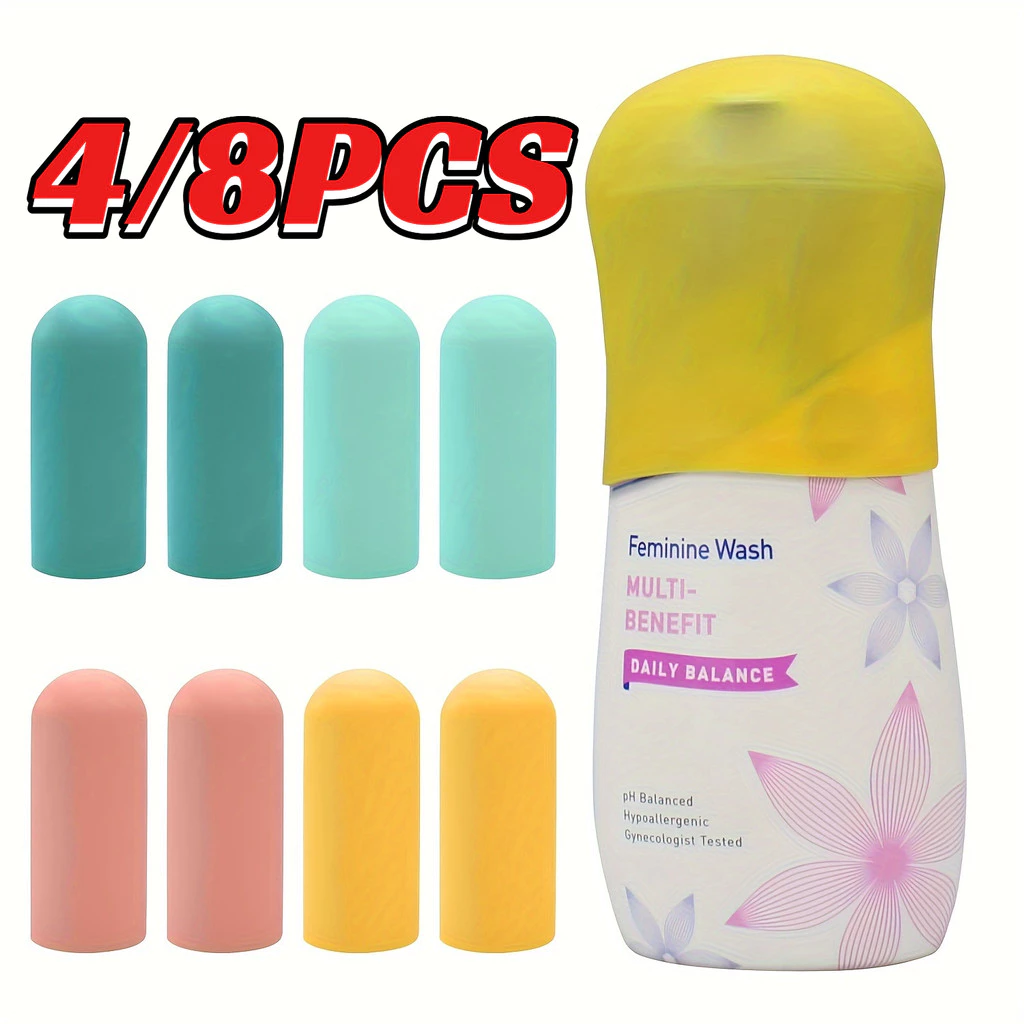 4 / 8 Chiếc Silicon Du Lịch Nắp Chai Chống Rò Rỉ Tay Cho Đồ Vệ Sinh Dầu Gội Chất Lỏng Du Lịch Bộ Đàn Hồi Niêm Phong Mũ