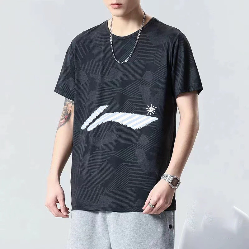 Li Ning thể thao ngắn tay mùa hè băng lụa khô nhanh ngoài trời đơn giản và nhẹ nam nữ đi xe đạp thể dục đa băng lụa ngắn tay