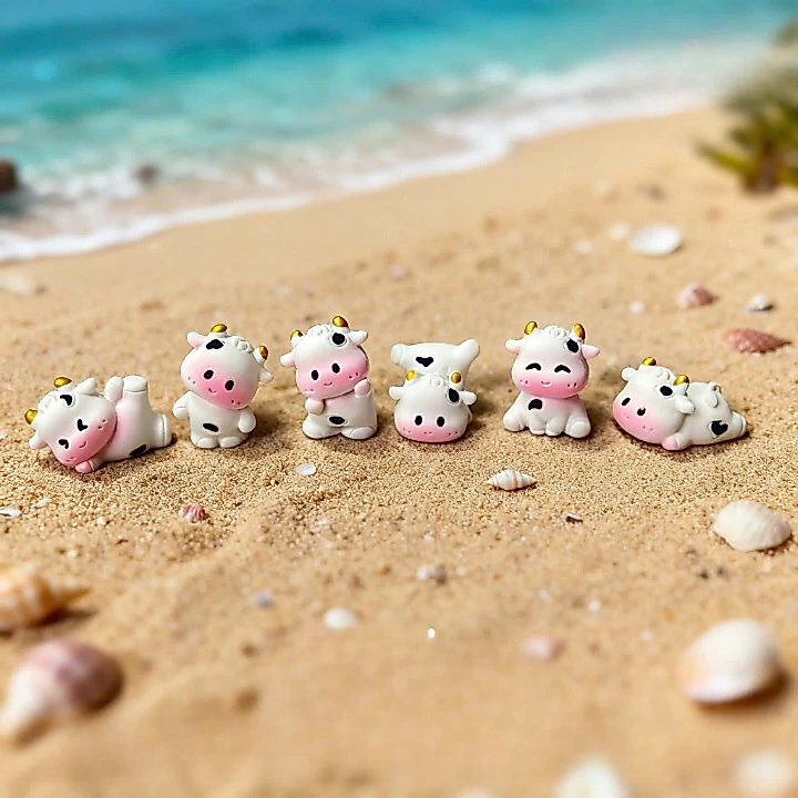 Combo 6 Mô Hình Bò Sữa Mini Cute – Charm Trang Trí DIY, Đồ Chơi Decor Dễ Thương