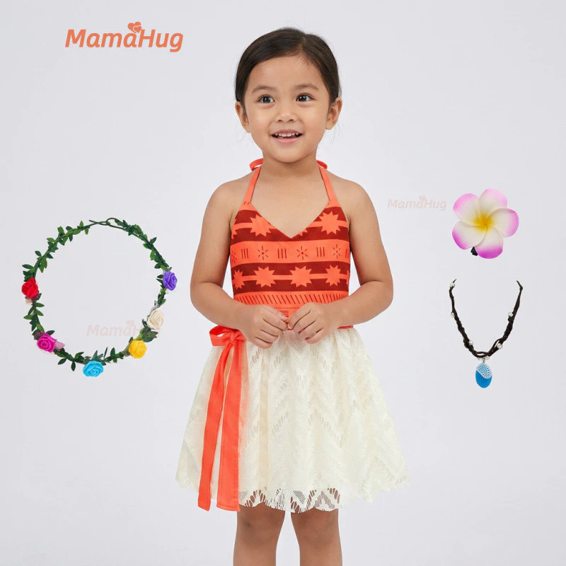 Đầm Moana công chúa bé gái, váy ren ngắn, hóa trang Vaiana, dự tiệc Giáng Sinh, sinh nhật, mùa hè