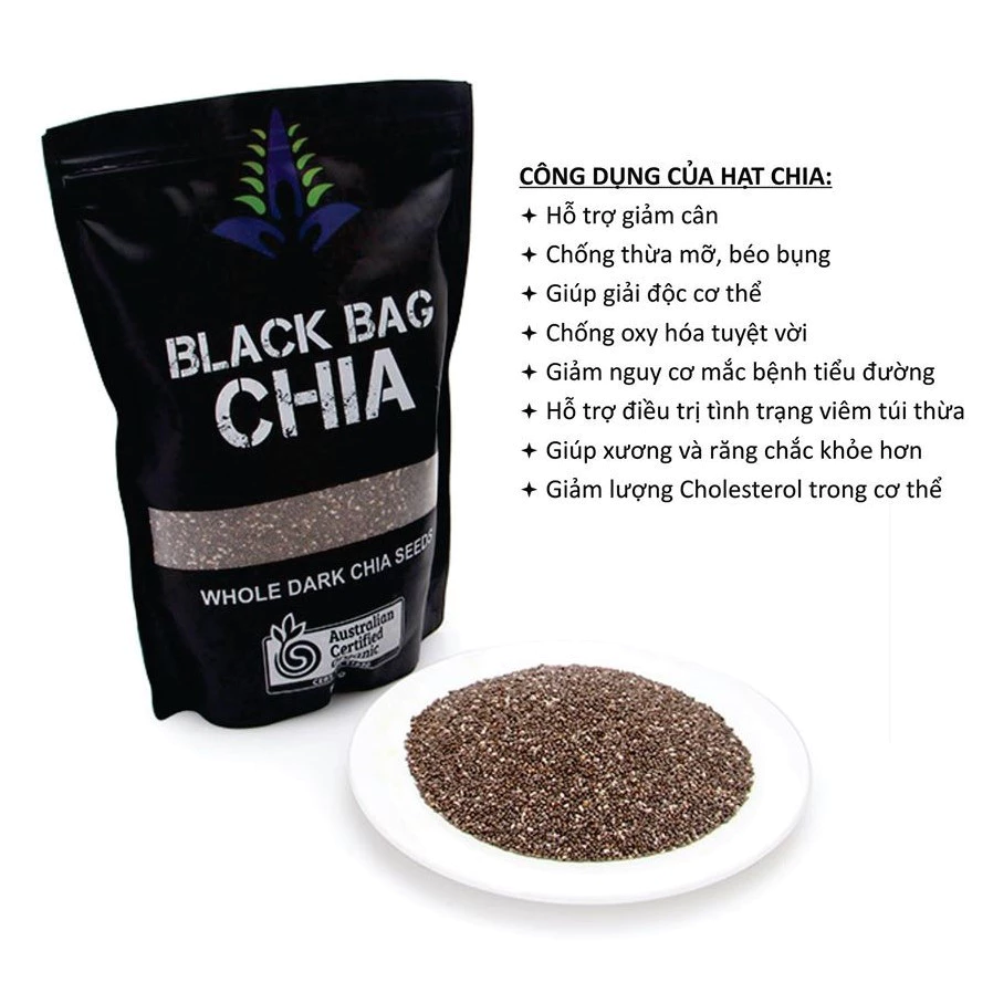 Hạt Chia Đen Túi 500g  [Giảm Cân - Ăn Kiêng] Hạt Chia Hữu Cơ Chuẩn Organic Chất Lượng Sạch - Đều - Đẹp