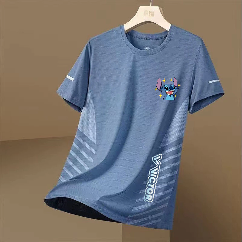 Xu hướng tòa án mùa hè VICTOR in hình thể thao ngắn tay vải khô nhanh dáng rộng và quá khổ unisex thể thao và thể dục thoải mái Áo thun khô nhanh