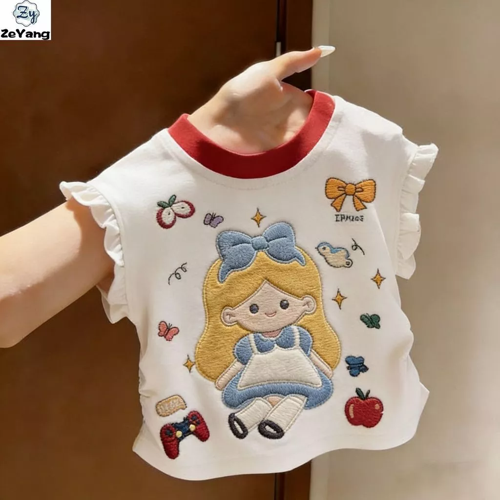 [ZY] 70-140 Hàng có sẵn Áo thun Cotton nguyên chất cho trẻ em Áo thun thông thường dành cho nữ Áo sơ mi đáy hoạt hình phù hợp với quần áo trẻ em thời trang hàng đầu